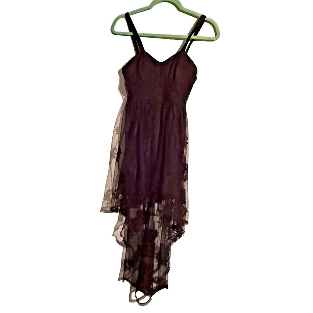 Lace Dress XS Gothic Whimsigoth Dark Fairy High Low Floral Sweetheart ‎ Black